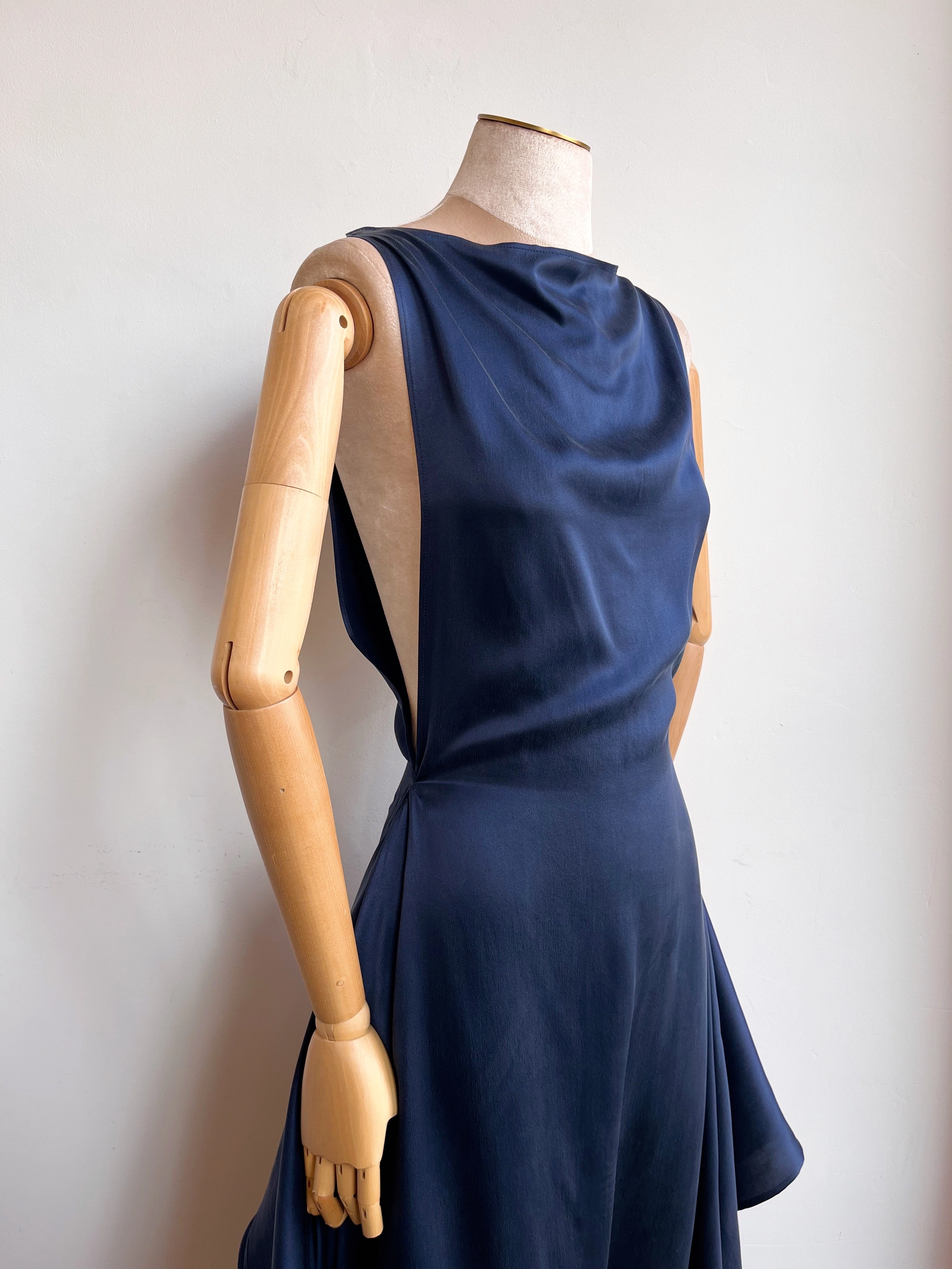 Zero-Waste Dress in Blue Silk Charmeuse