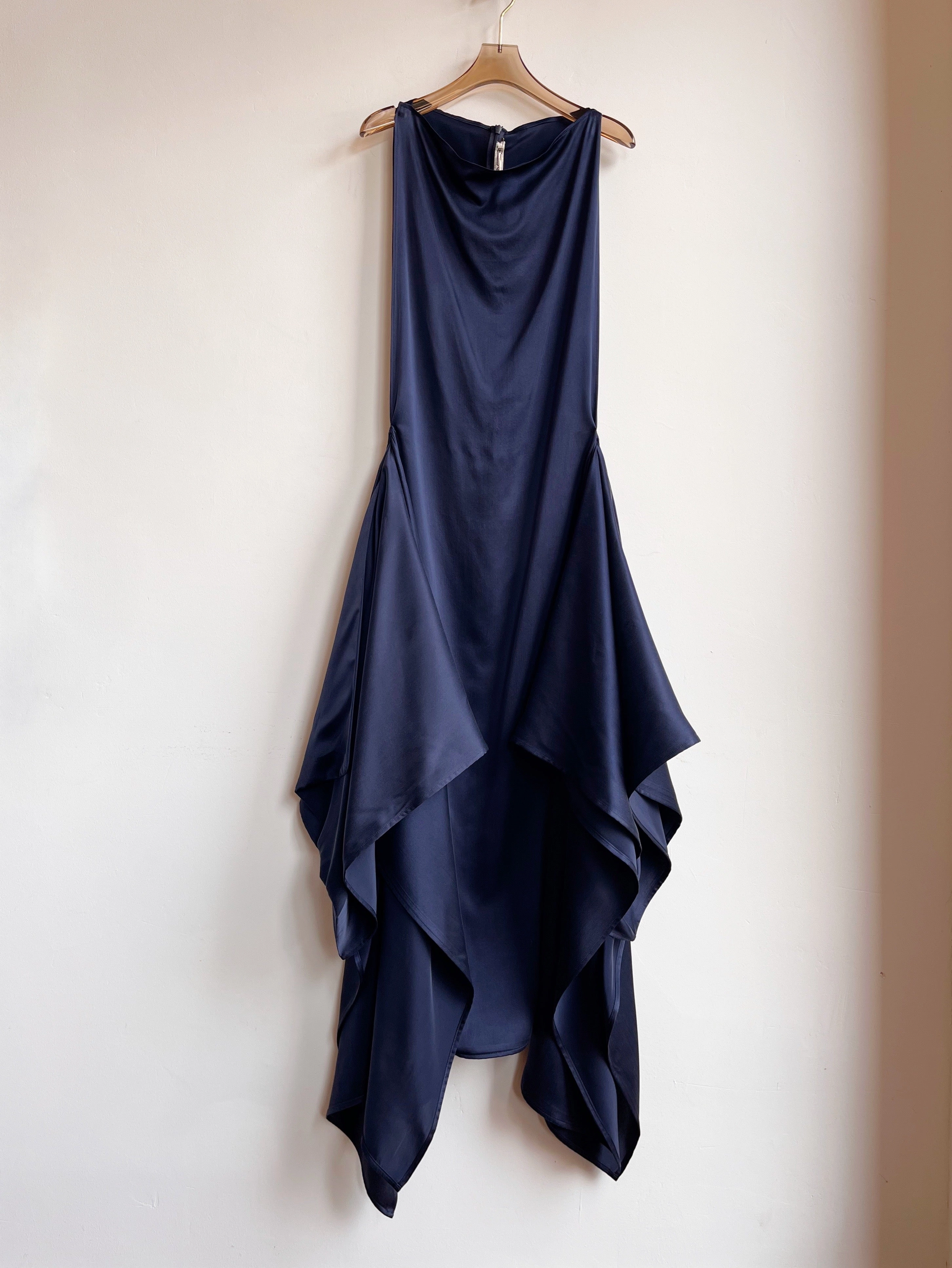 Zero-Waste Dress in Blue Silk Charmeuse