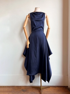 Zero-Waste Dress in Blue Silk Charmeuse