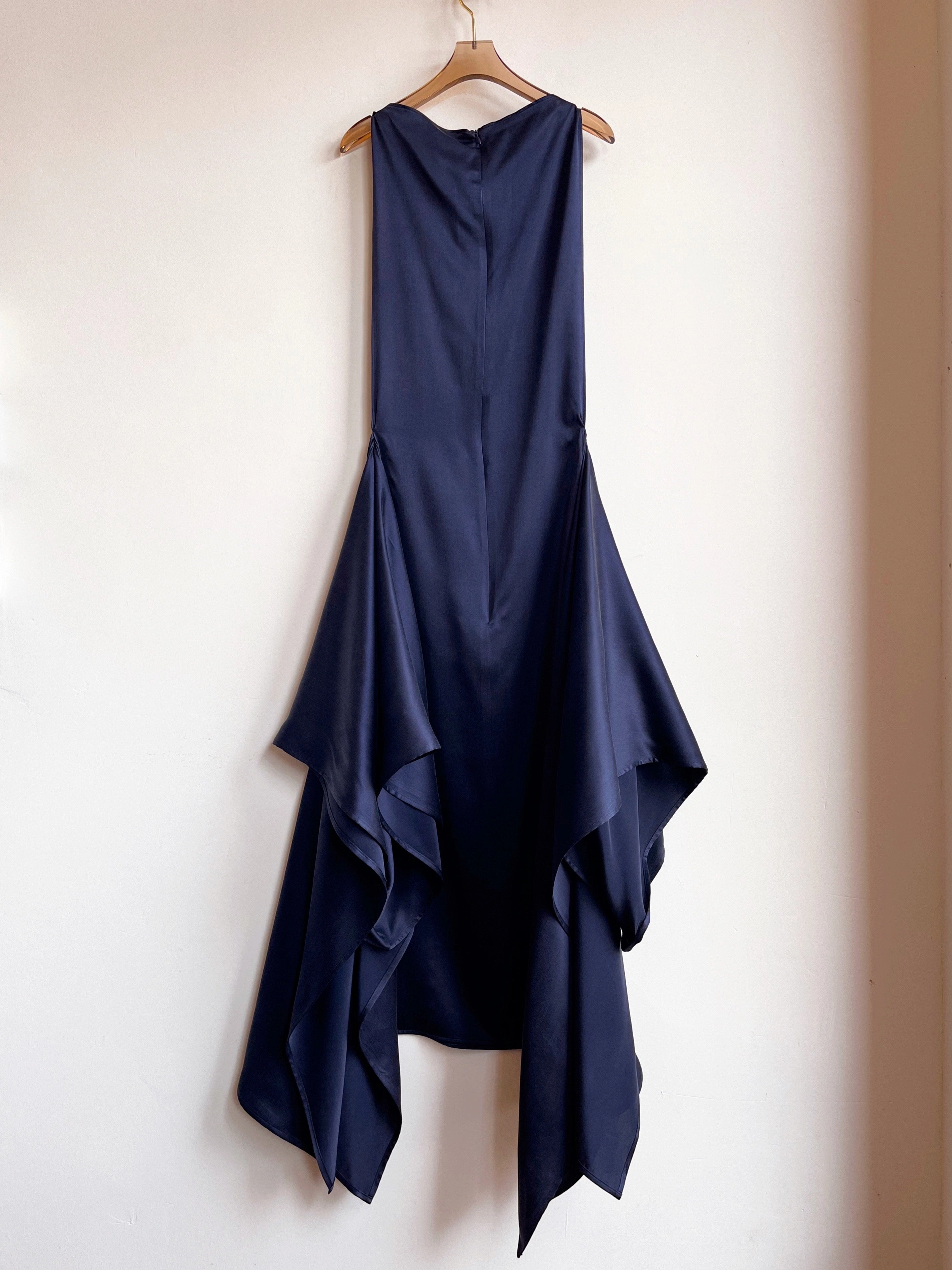 Zero-Waste Dress in Blue Silk Charmeuse
