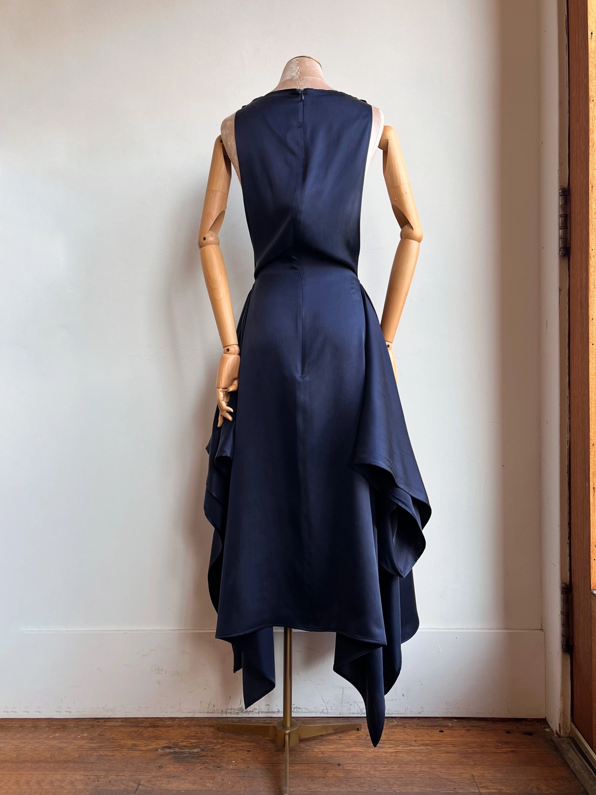 Zero-Waste Dress in Blue Silk Charmeuse