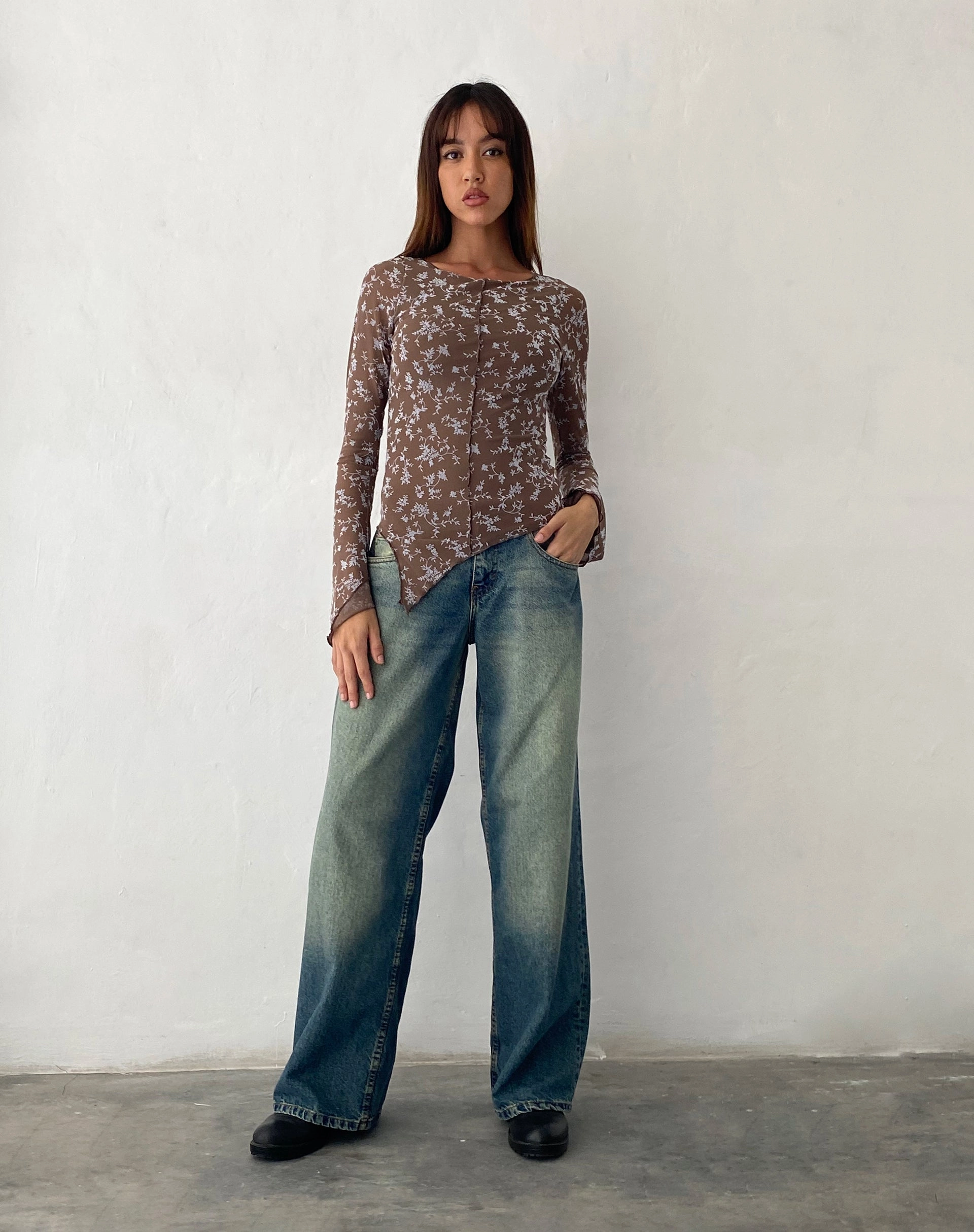 Zest Mesh Long Sleeve Top in Botanist Flock Dark Taupe