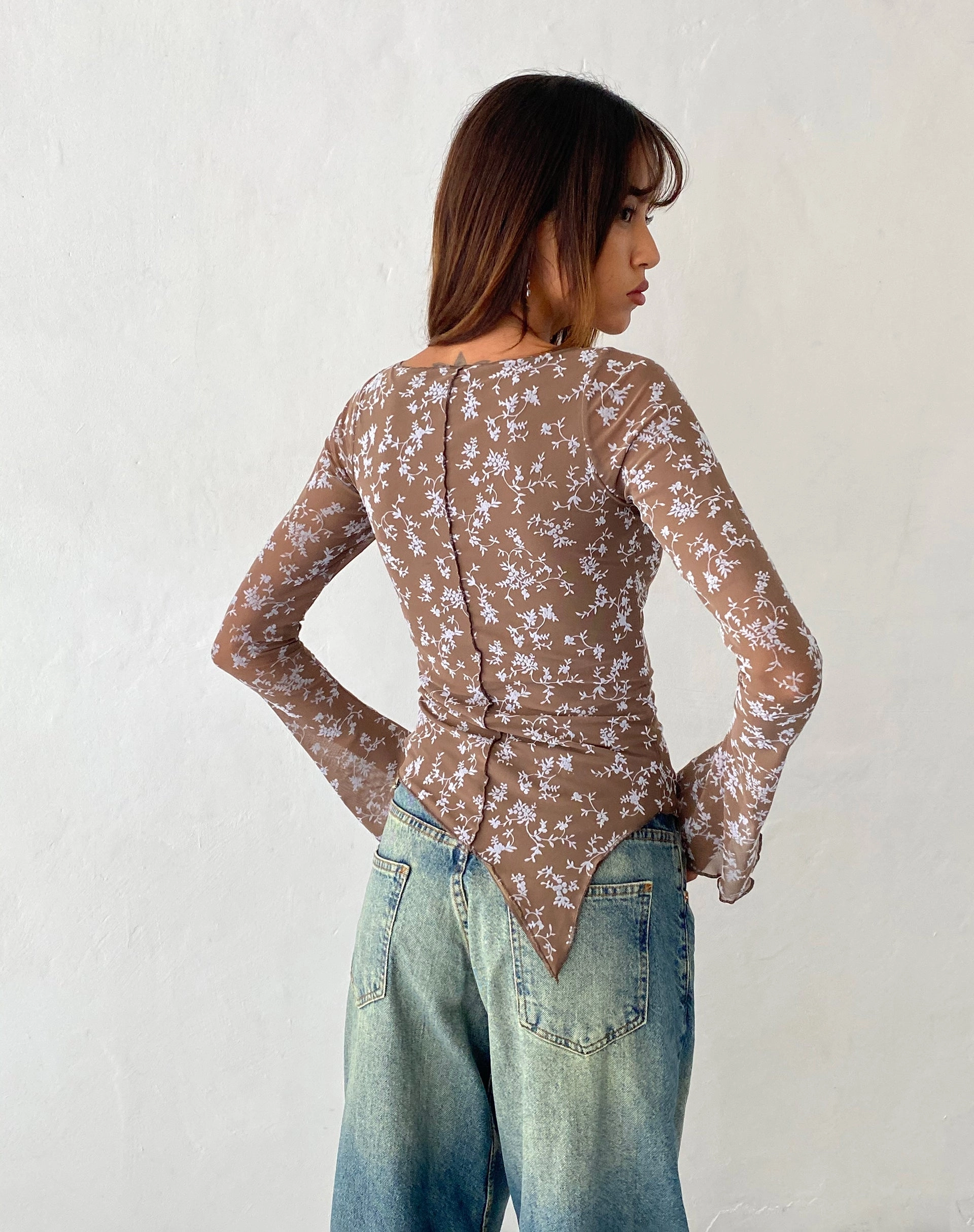 Zest Mesh Long Sleeve Top in Botanist Flock Dark Taupe