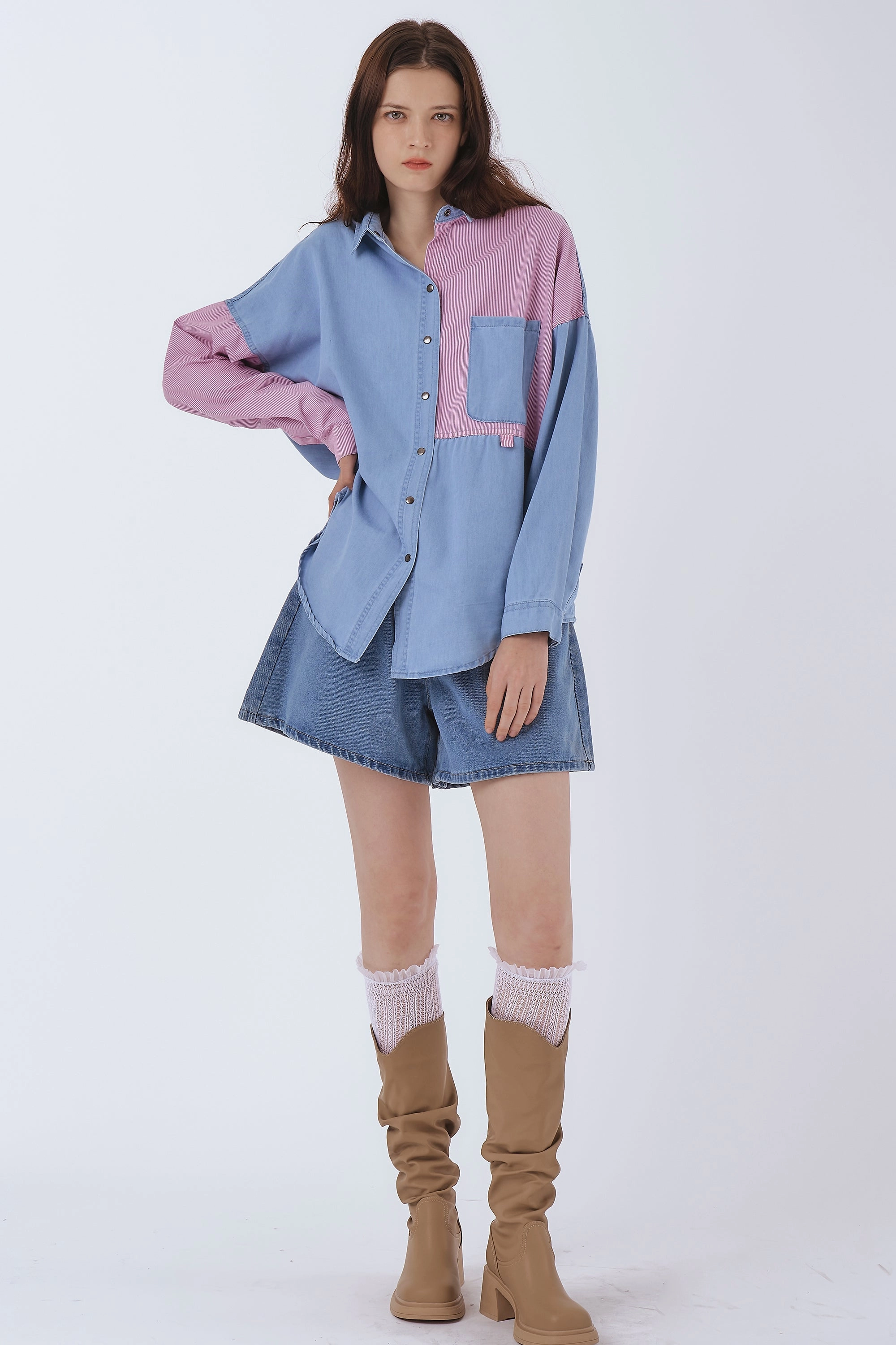 Zoe Pintucked Denim Shorts