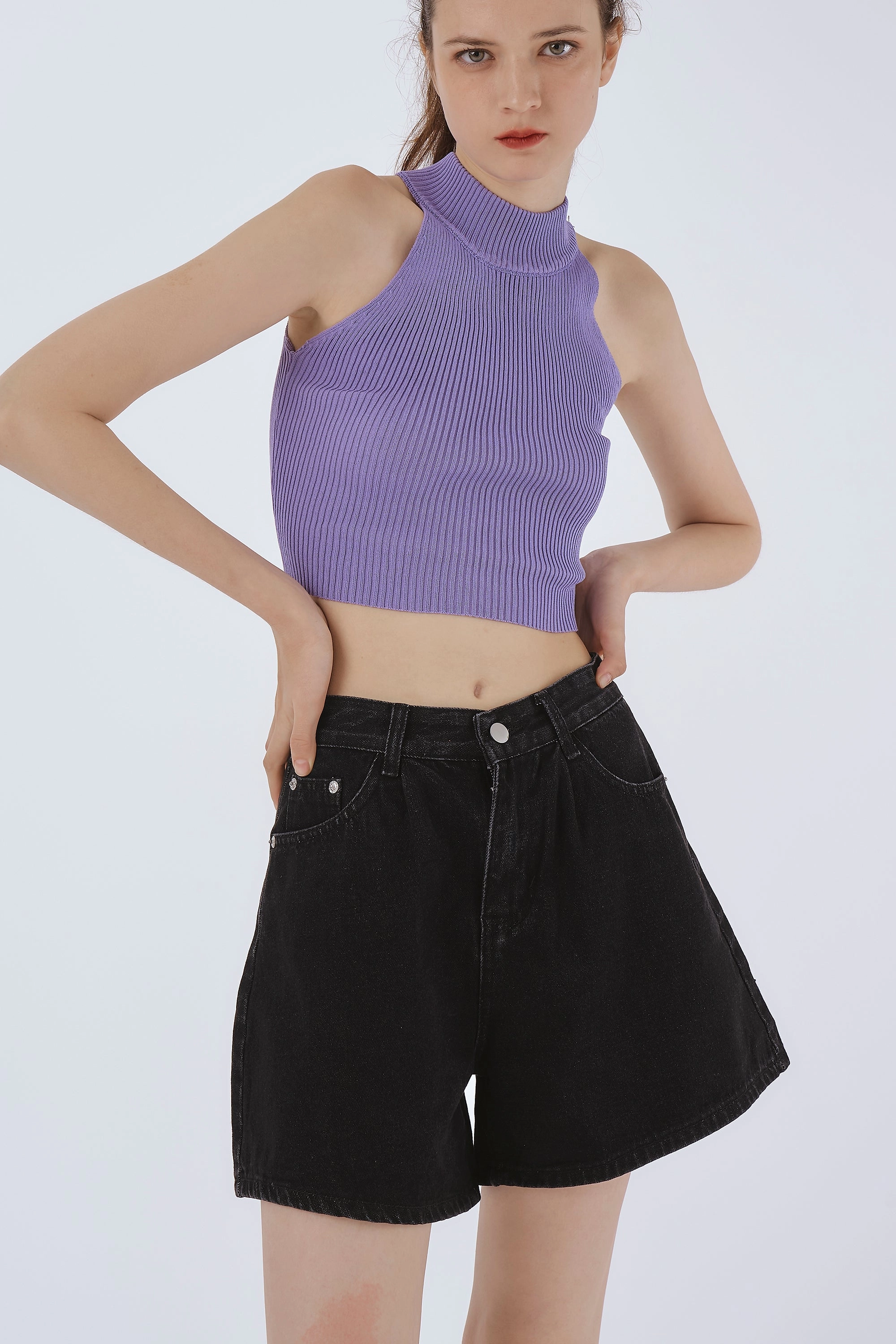 Zoe Pintucked Denim Shorts